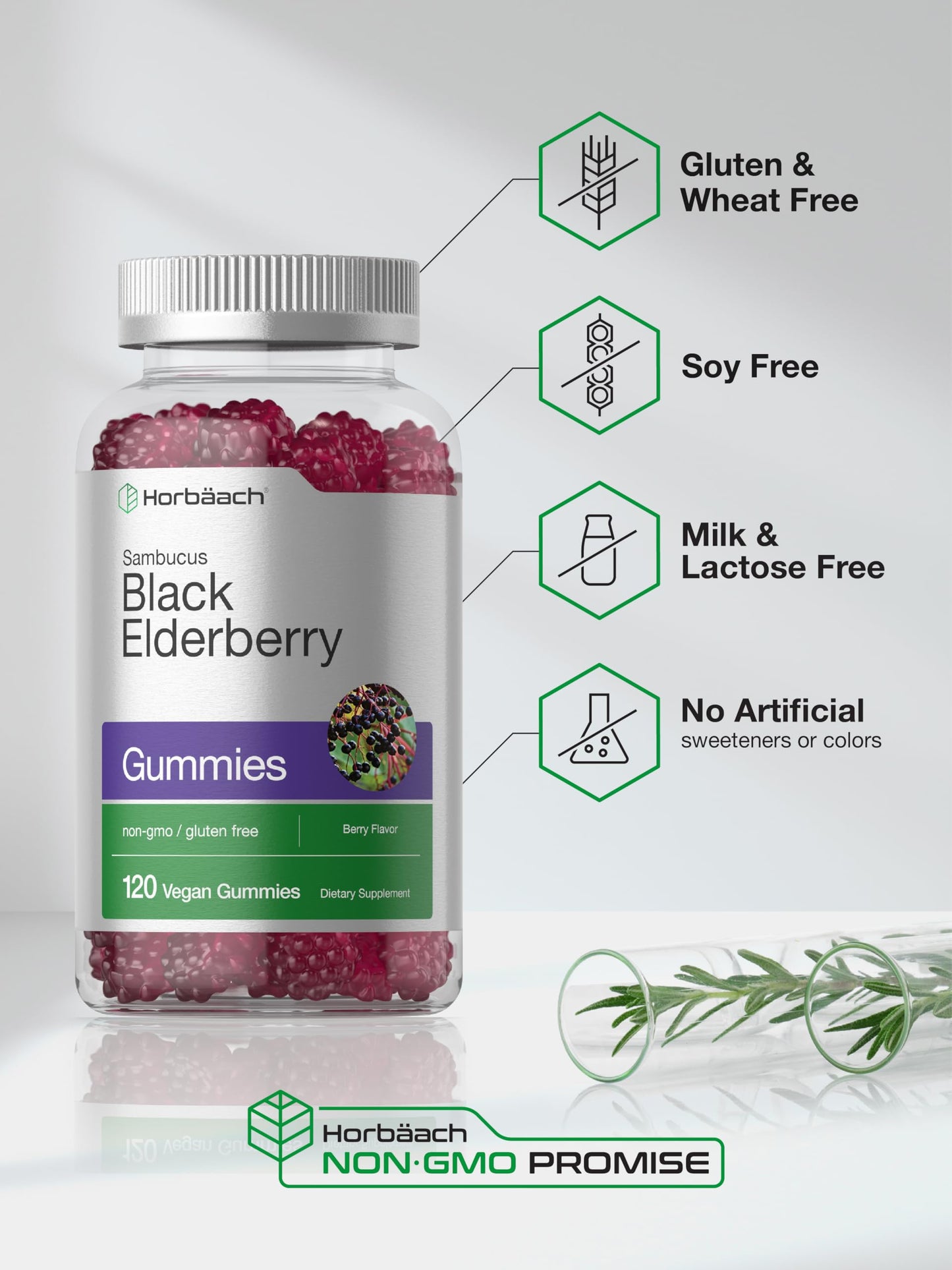 Horbaach Black Elderberry Gummies 120 Count | Zinc & Vitamin C | Vegan, Non-GMO, Gluten Free