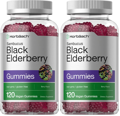 Horbaach Black Elderberry Gummies - 120 Count (Pack of 2) | Zinc & Vitamin C | Vegan, Non-GMO, Gluten Free