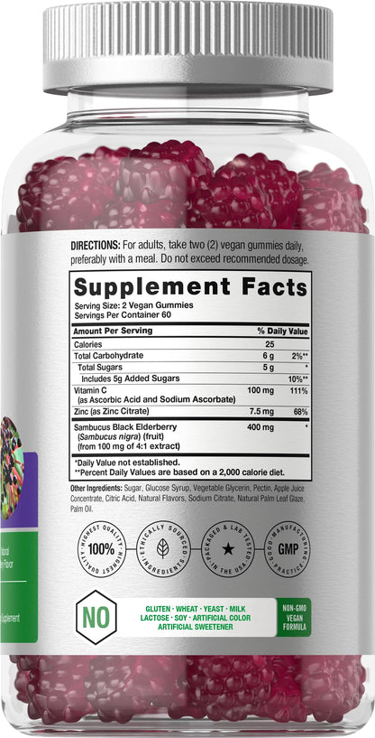 Horbaach Black Elderberry Gummies - 120 Count (Pack of 2) | Zinc & Vitamin C | Vegan, Non-GMO, Gluten Free