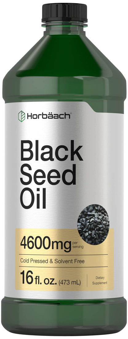 Horbäach Black Seed Oil Liquid 16oz – 4600mg | Cold Pressed Nigella Sativa, Vegetarian & Non-GMO