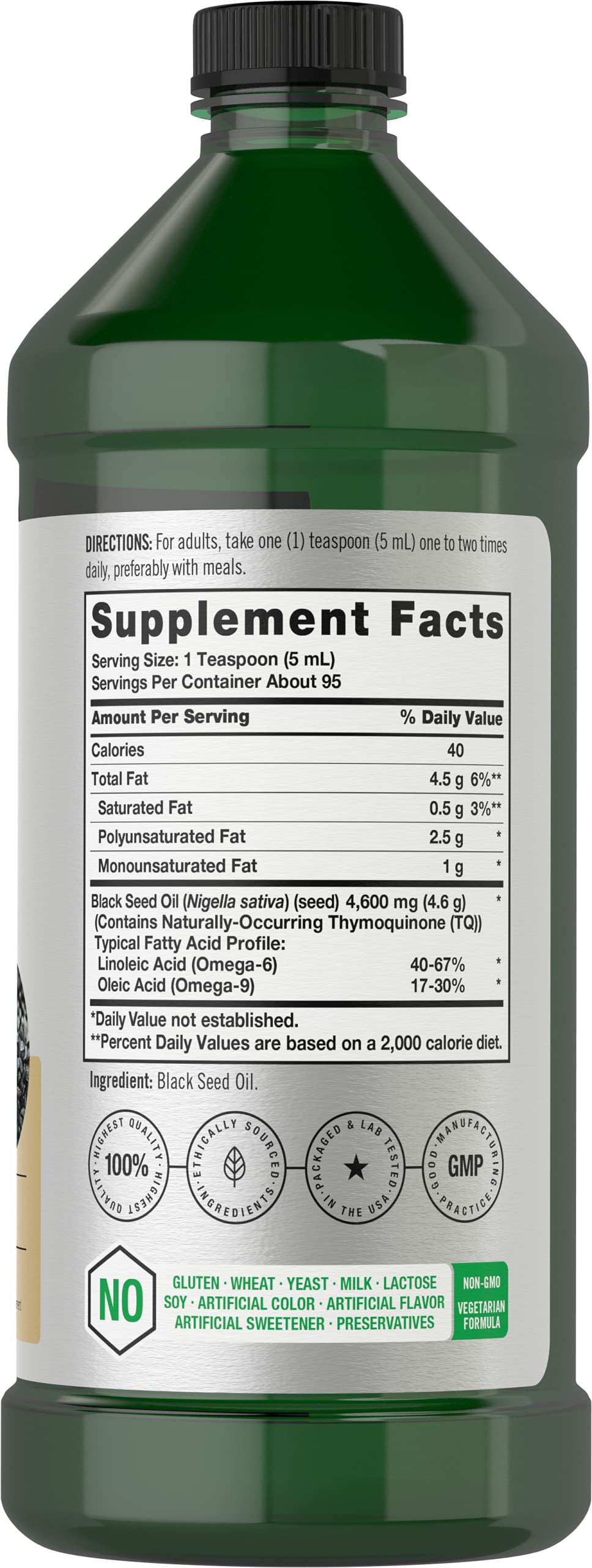Horbäach Black Seed Oil Liquid 16oz – 4600mg | Cold Pressed Nigella Sativa, Vegetarian & Non-GMO