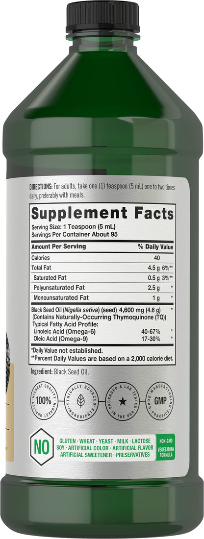 Horbäach Black Seed Oil Liquid 16oz – 4600mg | Cold Pressed Nigella Sativa, Vegetarian & Non-GMO