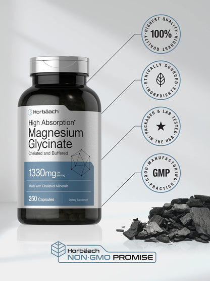Horbäach Buffered Magnesium Glycinate 1330mg | 250 Capsules | Chelated Minerals