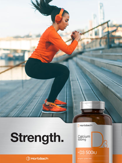 Horbäach Calcium Supplement with Vitamin D3 - 600 mg | 120 Softgels | Non-GMO & Gluten Free | For Men and Women