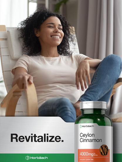 Horbäach Ceylon Cinnamon Capsules 4000mg | 250 Count | Non-GMO, Gluten Free