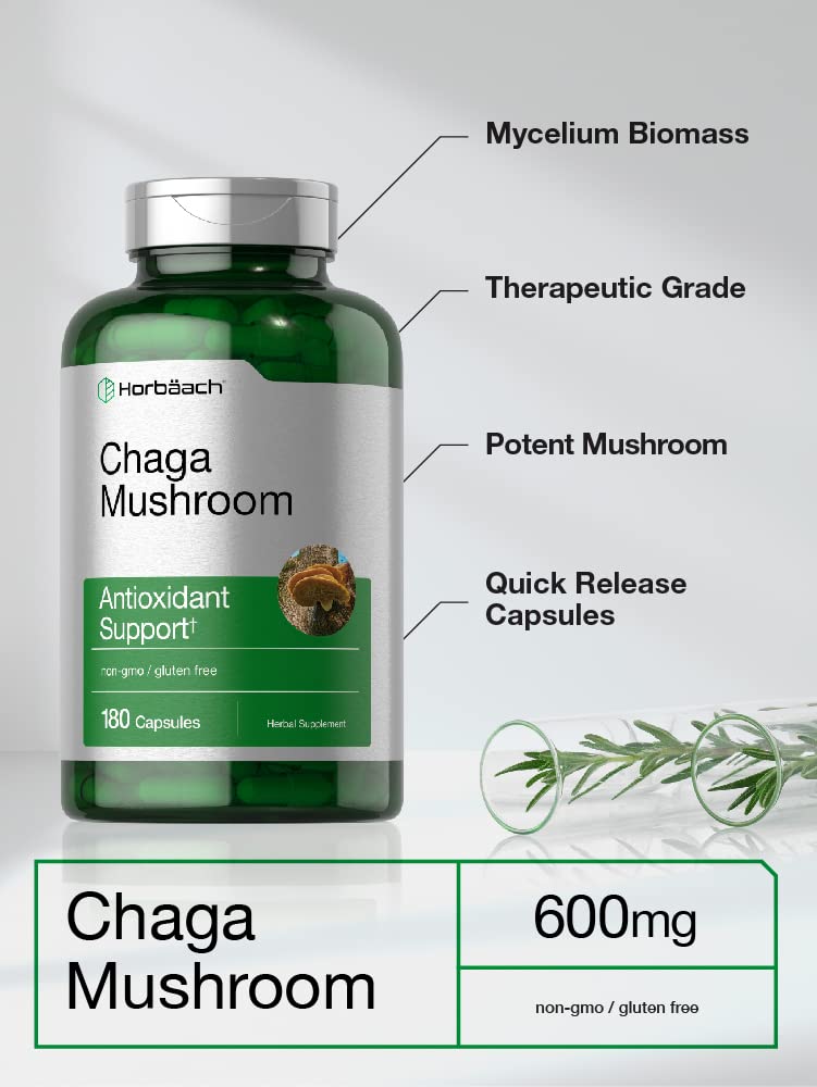 Horbäach Chaga Mushroom Capsules – 180 Count – Non-GMO & Gluten Free