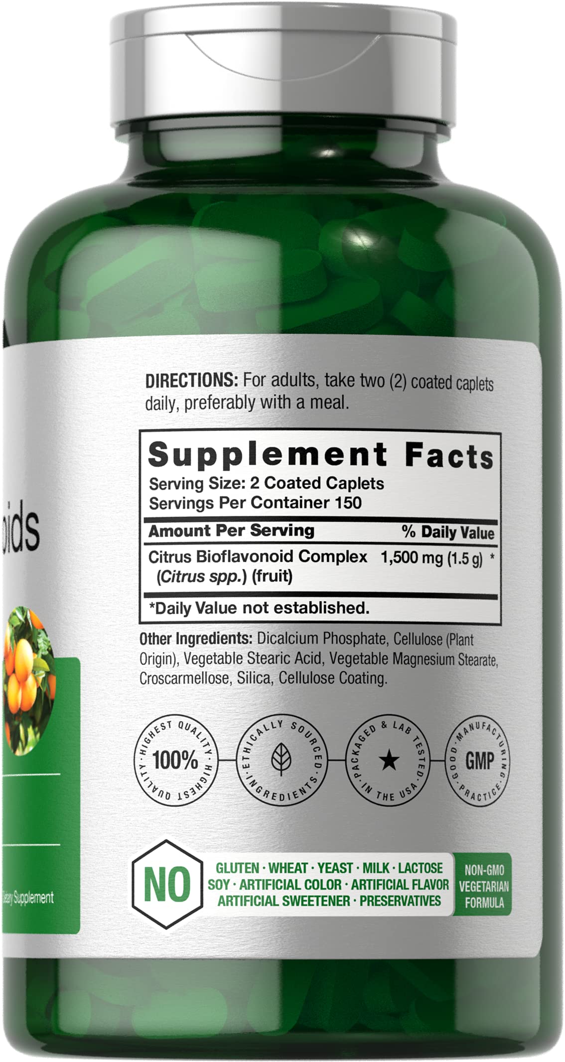 Horbäach Citrus Bioflavonoids Supplement – 1500mg, 300 Caplets | Vegetarian, Non-GMO, Gluten Free | Value Size