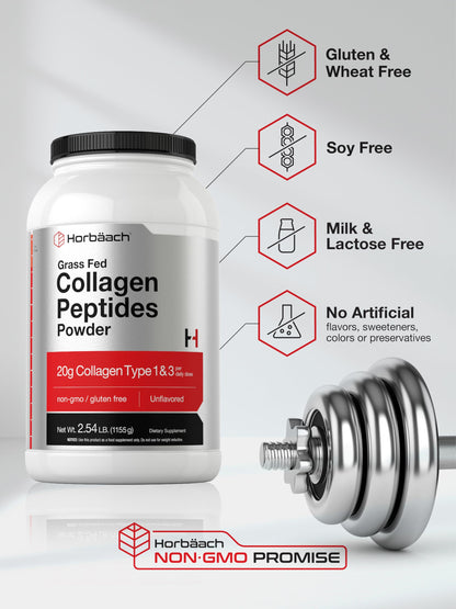 Horbaach Collagen Peptides Powder 40 oz – Unflavored, Grass-Fed Type I & III