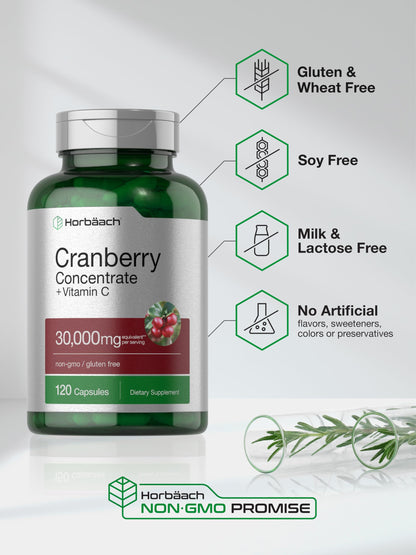 Horbäach Cranberry Concentrate Pills + Vitamin C – 30,000mg | Pack of 2