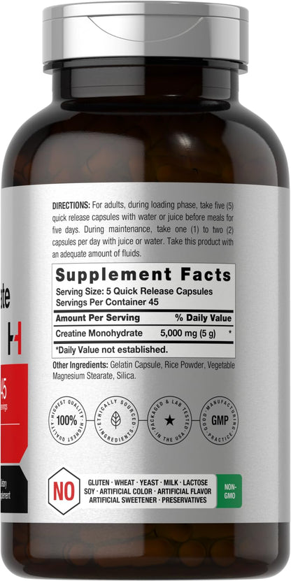 Horbäach Creatine Monohydrate 5g - 225 Capsules | Non-GMO, Gluten Free