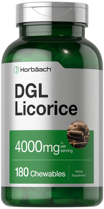 Horbäach DGL Licorice Chewable Tablets 4000mg | 180 Count | Vegetarian & Non-GMO | Deglycyrrhizinated Licorice Root Extract