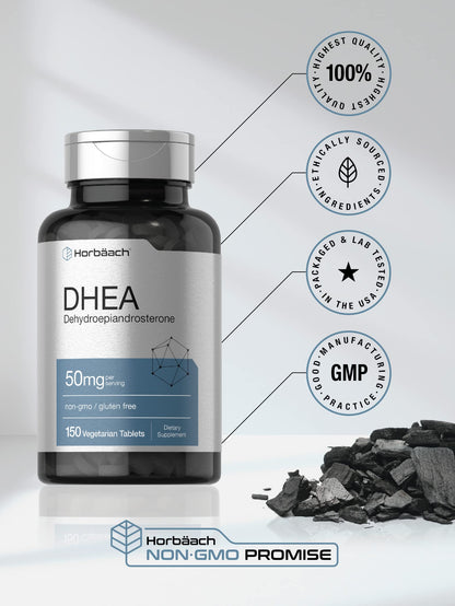 Horbäach DHEA 50mg | 150 Tablets | Non-GMO, Gluten Free