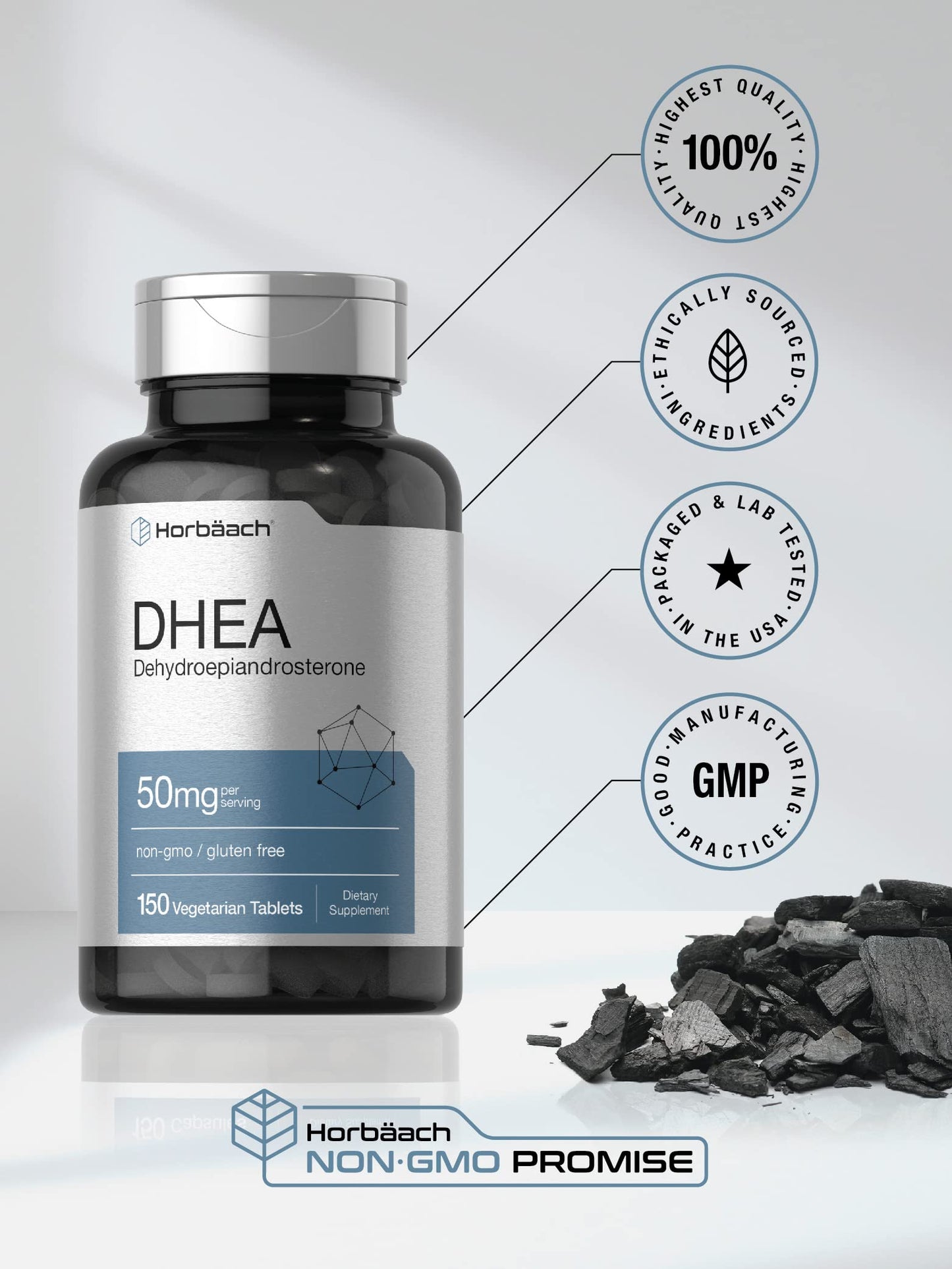 Horbäach DHEA 50mg 150 Tablets | Non-GMO, Gluten Free Supplement (Pack of 2)