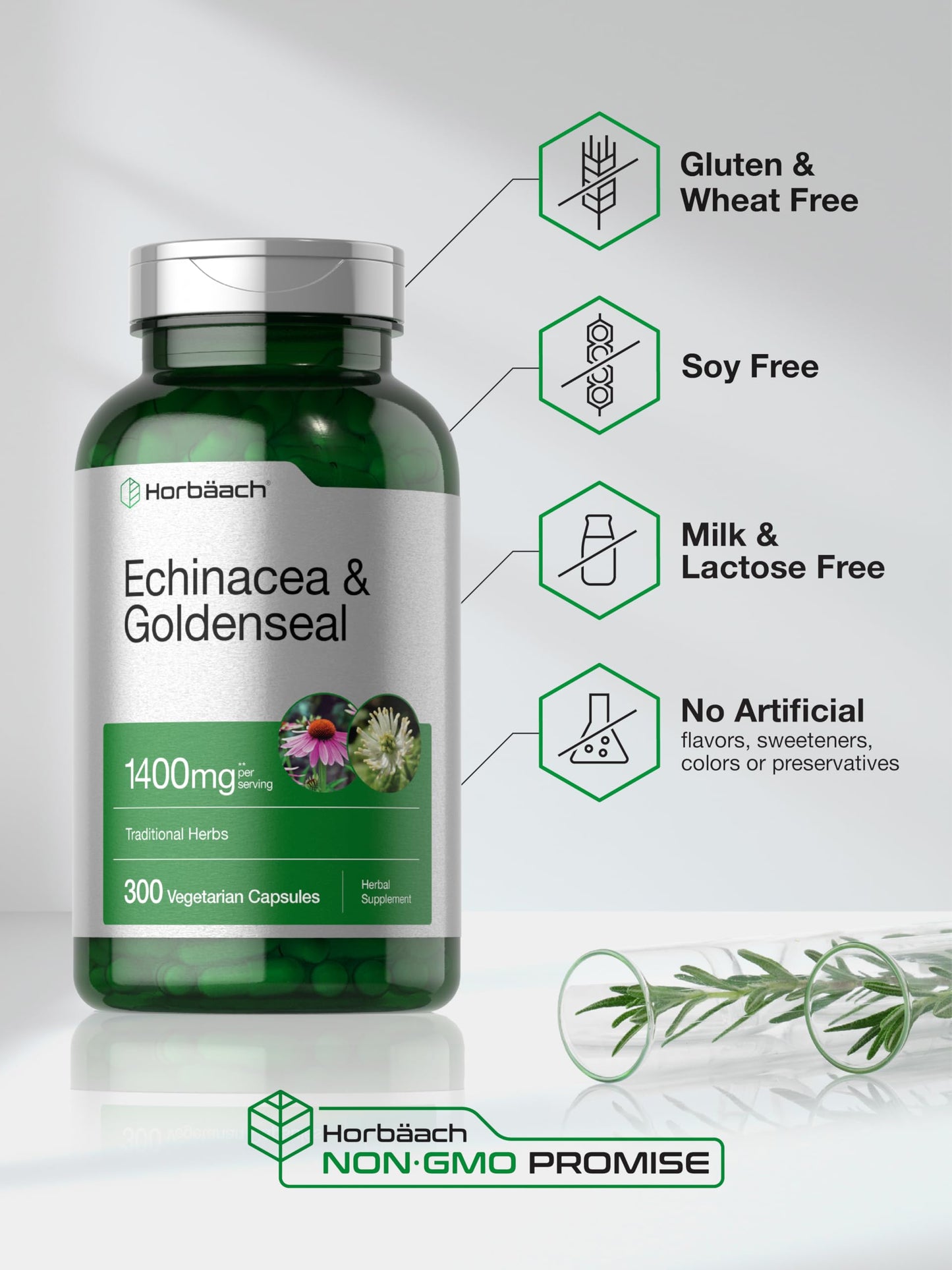 Horbäach Echinacea Goldenseal Capsules 1400mg | 300 Count