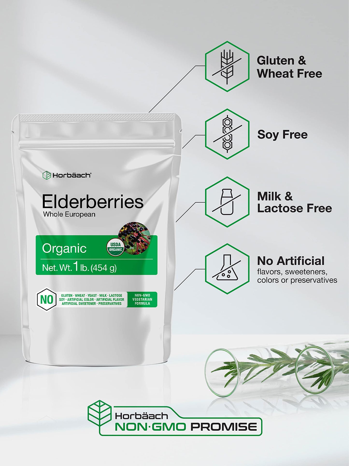 Horbaach Organic Dried Elderberries – 1 lb Bulk Bag | Sambucus Nigra | Non-GMO, Gluten Free