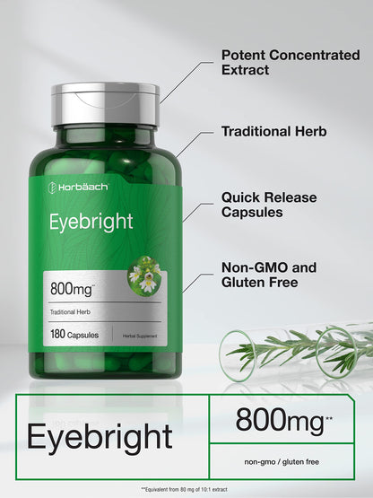 Horbäach Eyebright Herbal Supplement 800mg | 180 Capsules | Non-GMO & Gluten Free
