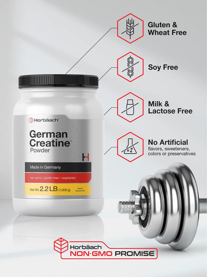 Horbäach German Creatine Powder 1000g | Creapure Monohydrate Powder | Vegetarian, Non-GMO, and Gluten Free Supplement | Promotes Strength & Power