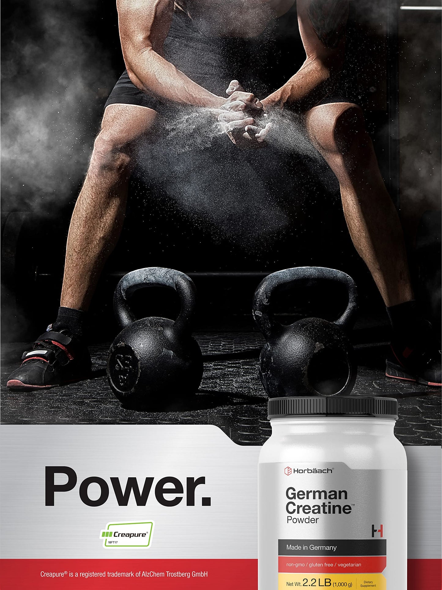 Horbäach German Creatine Powder 1000g | Creapure Monohydrate Powder | Vegetarian, Non-GMO, and Gluten Free Supplement | Promotes Strength & Power