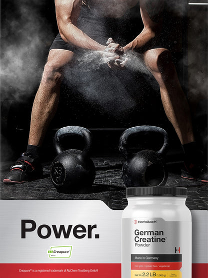 Horbäach German Creatine Powder 1000g | Creapure Monohydrate Powder | Vegetarian, Non-GMO, and Gluten Free Supplement | Promotes Strength & Power