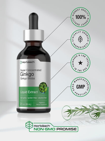 Horbäach Ginkgo Biloba Liquid Extract 2 fl oz – Alcohol-Free, Vegetarian, Non-GMO, Gluten Free
