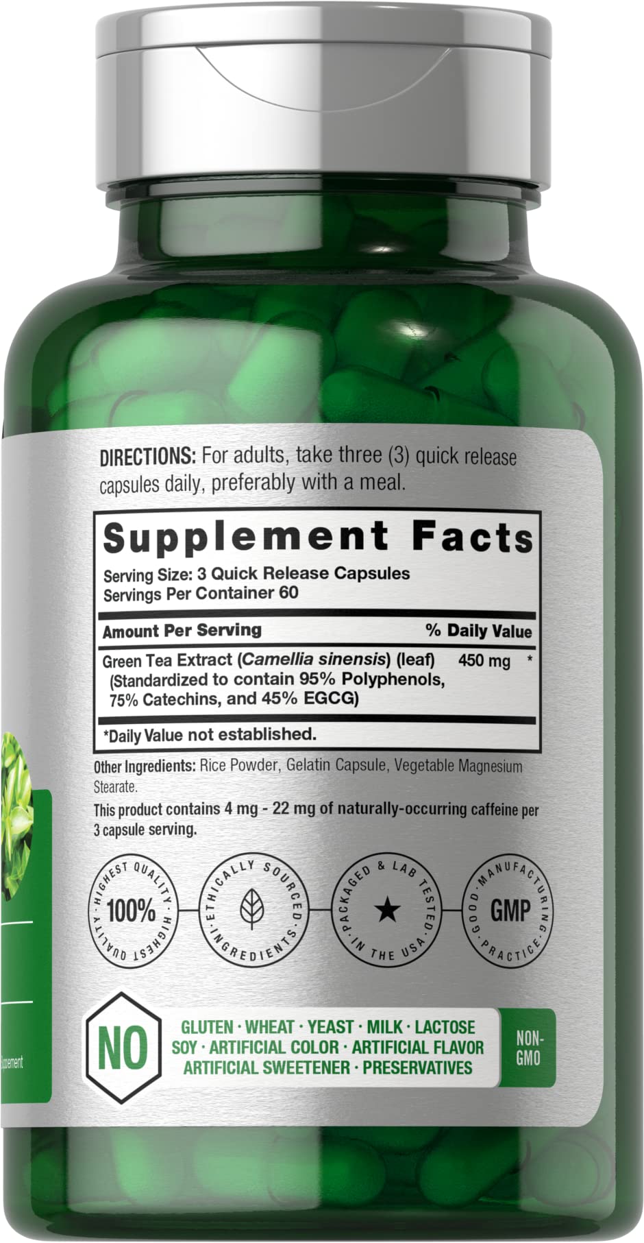 Horbäach Green Tea Extract Capsules 450mg | 180 Count | Herbal Supplement | Non-GMO & Gluten Free
