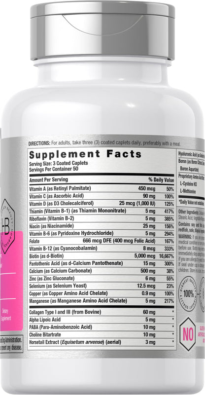 Horbäach Hair Skin & Nails Vitamins – 150 Caplets with Biotin & Collagen