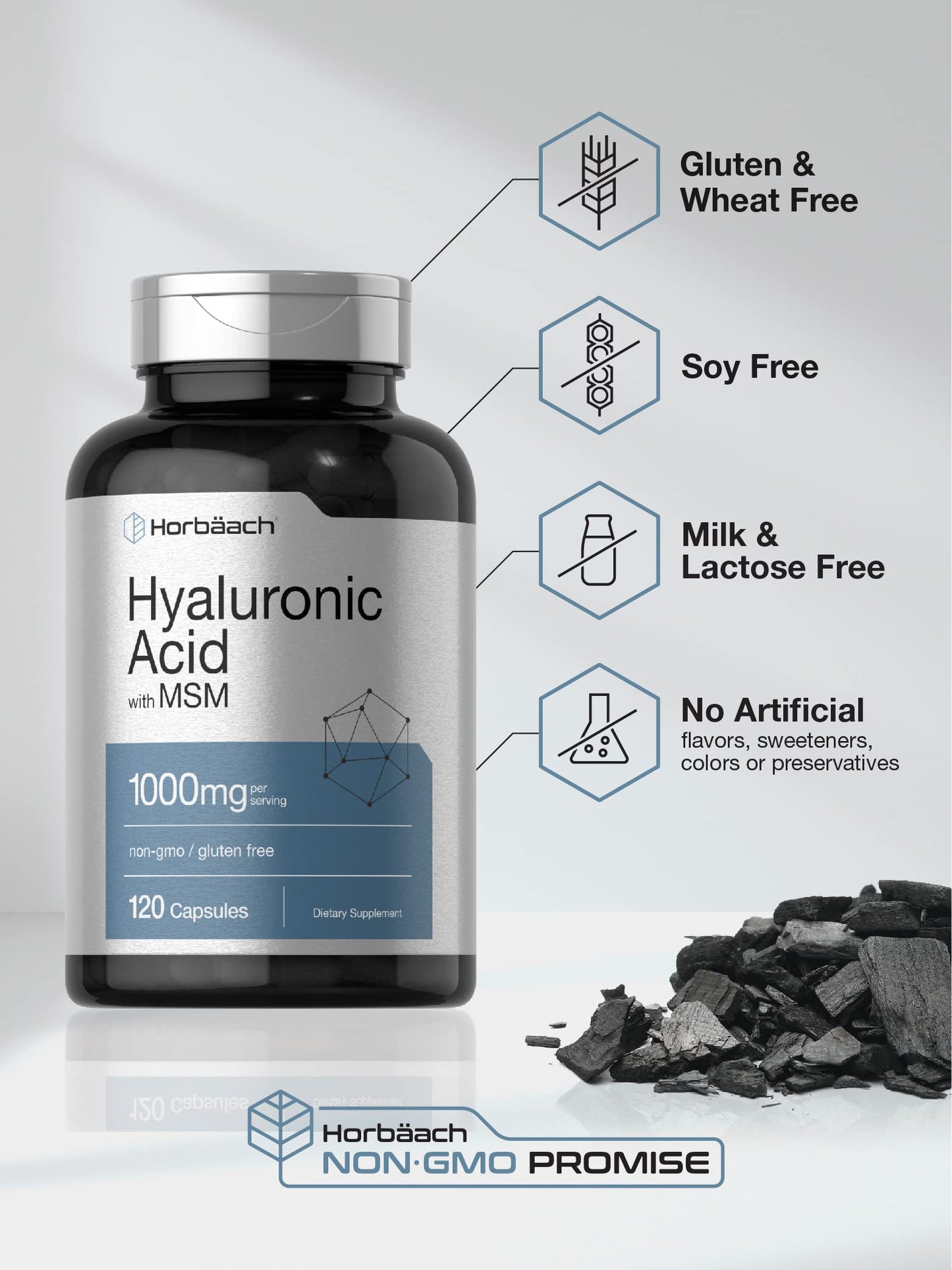 Horbäach Hyaluronic Acid with MSM – 1000 mg, 120 Capsules | Non-GMO & Gluten Free