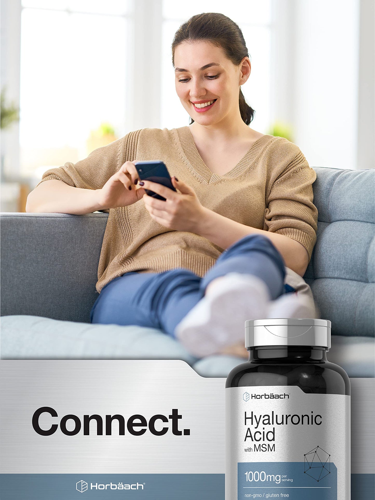 Horbäach Hyaluronic Acid with MSM – 1000 mg, 120 Capsules, Non-GMO & Gluten Free (Pack of 2)
