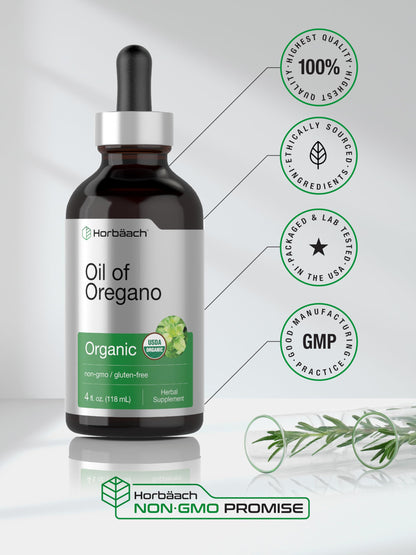 Horbäach Organic Oil of Oregano Drops 4 fl oz – Vegan, Non-GMO, Gluten Free