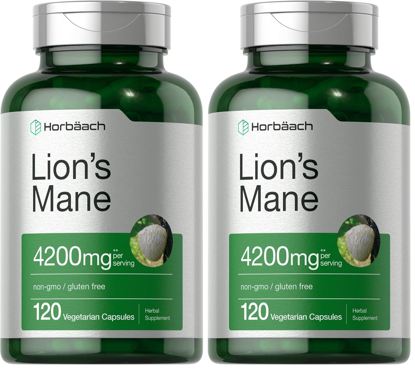 Horbäach Lions Mane Mushroom Extract 4200mg | 120 Veg Capsules | Pack of 2