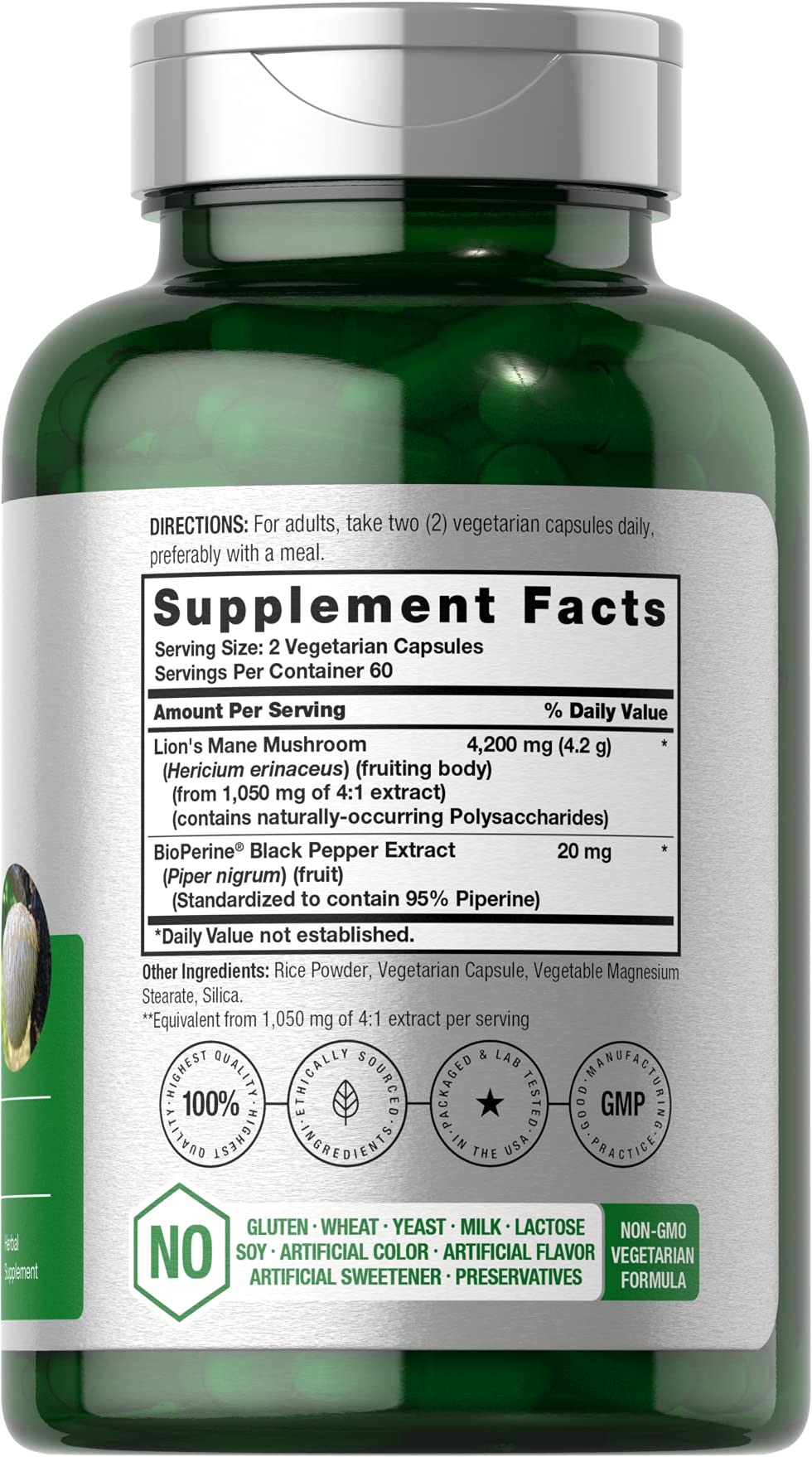 Horbäach Lion's Mane Mushroom Extract 4200mg | 120 Veg Capsules | Non-GMO, Gluten Free