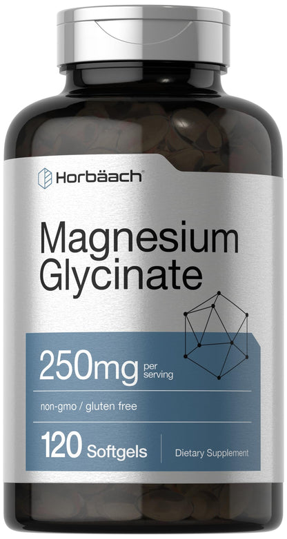 Horbäach Magnesium Glycinate | 250 mg | 120 Softgels | Non-GMO & Gluten Free