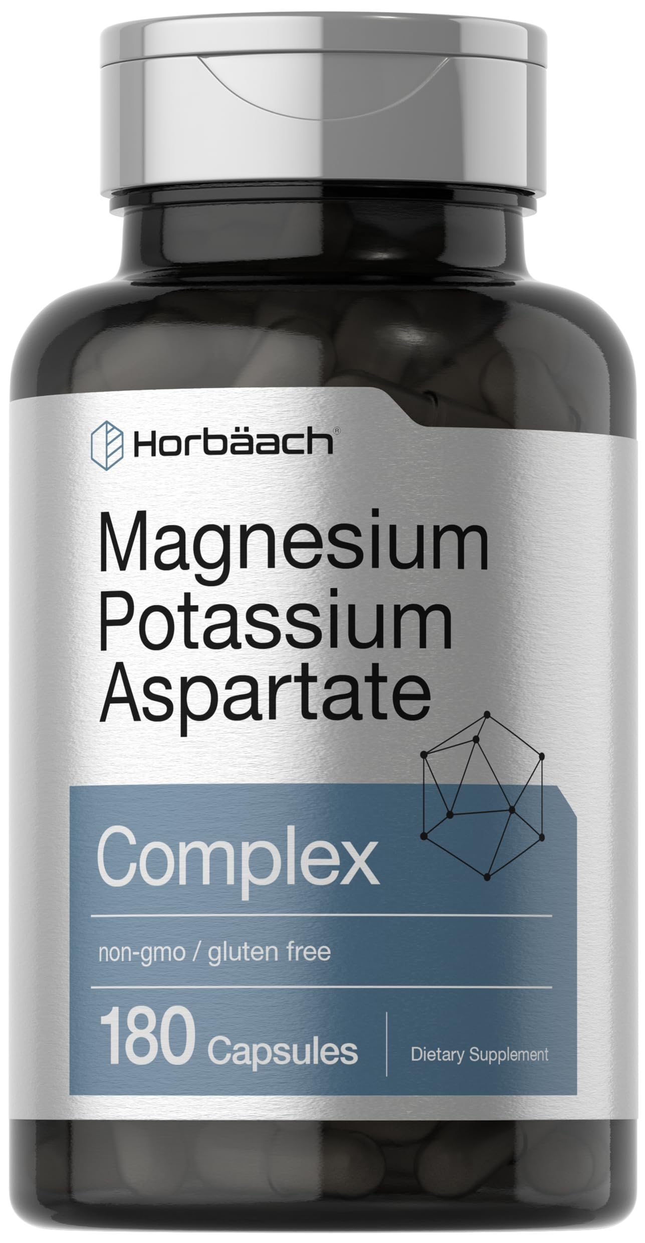 Horbäach Magnesium Potassium Aspartate Complex | 180 Capsules | Non-GMO & Gluten Free Formula