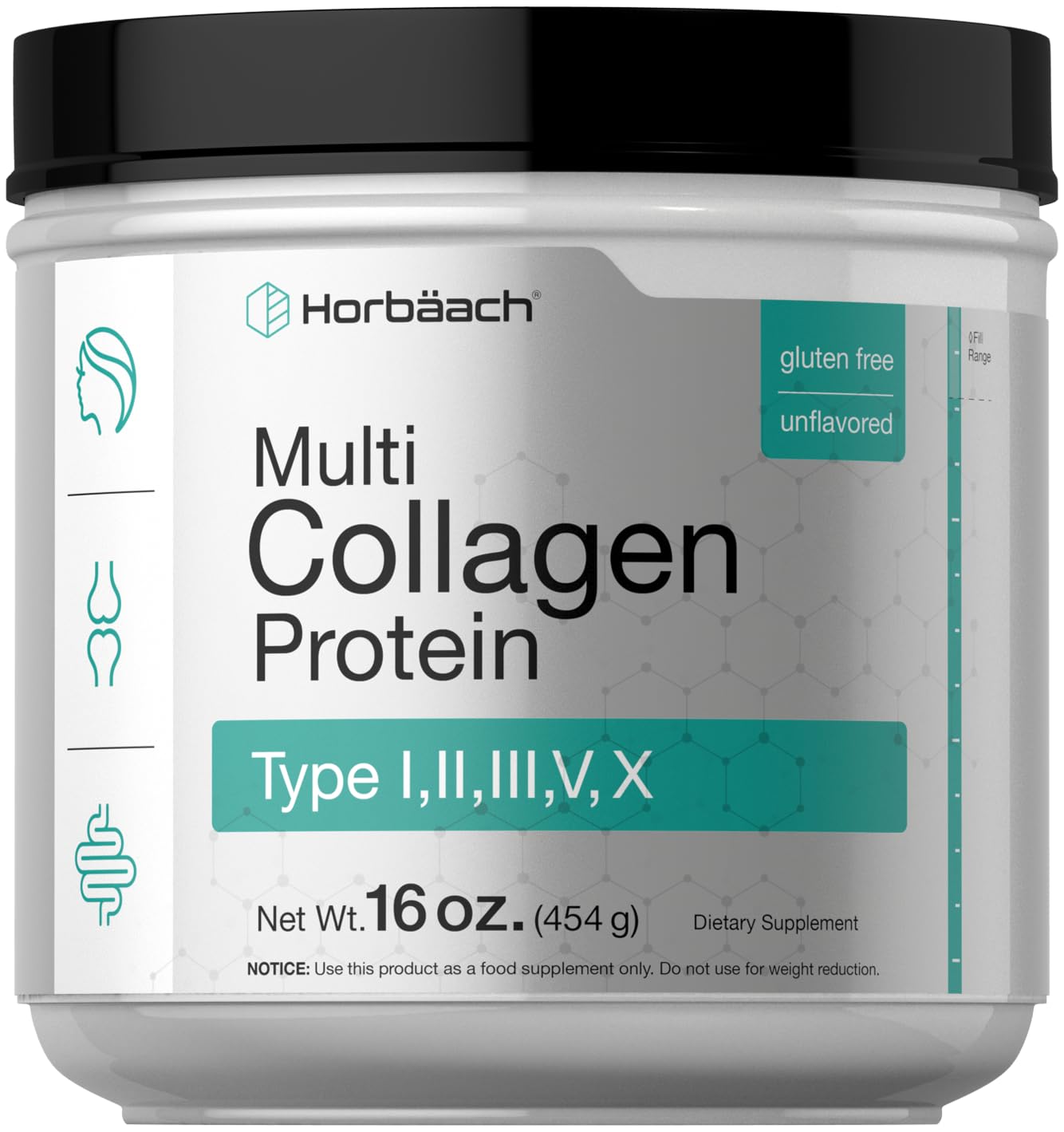 Horbäach Multi Collagen Protein Powder 16 oz | Type I–X | Unflavored | Non-GMO, Gluten Free