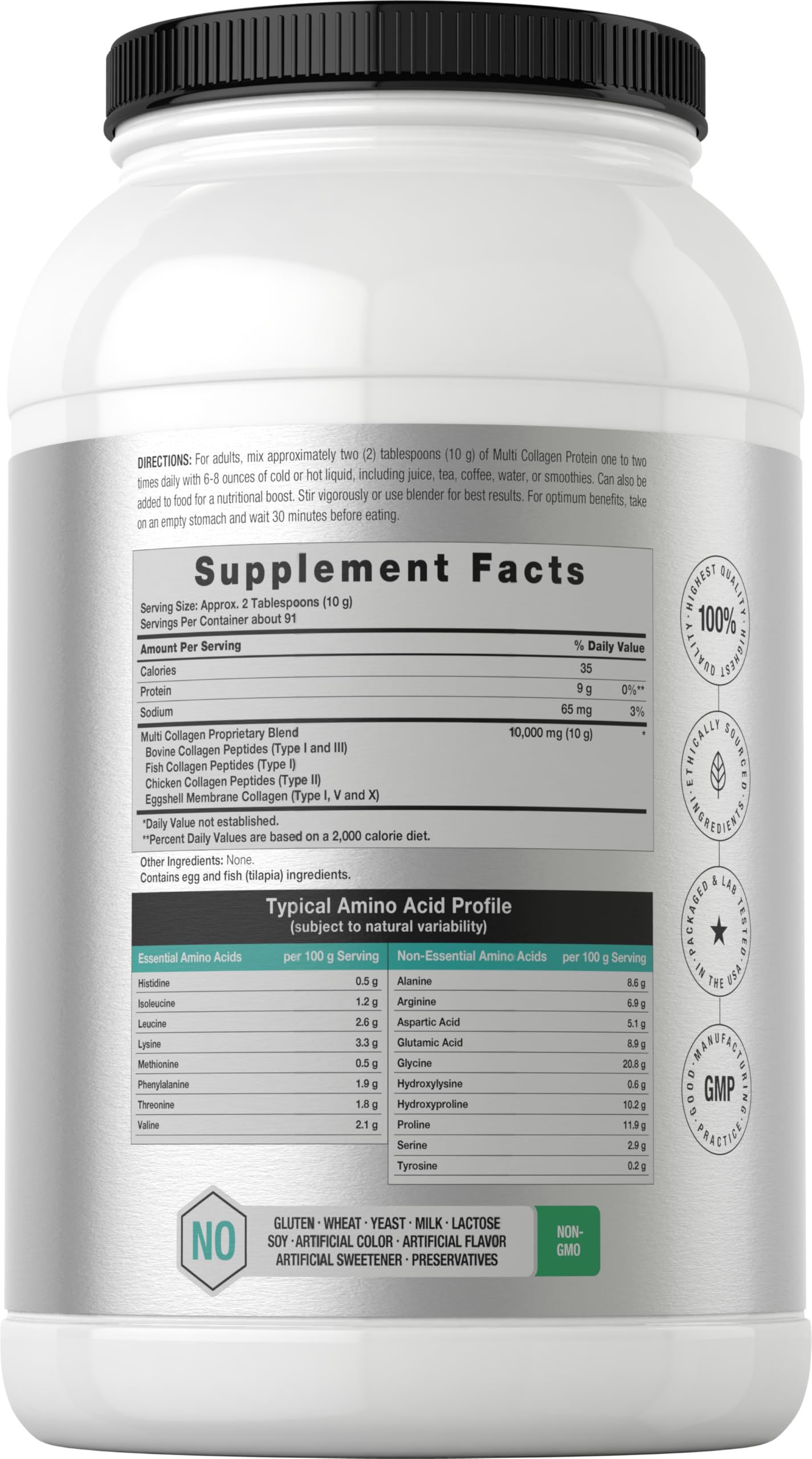 Horbaach Multi Collagen Protein Powder 32 oz | Types I-V-X, Unflavored, Gluten Free
