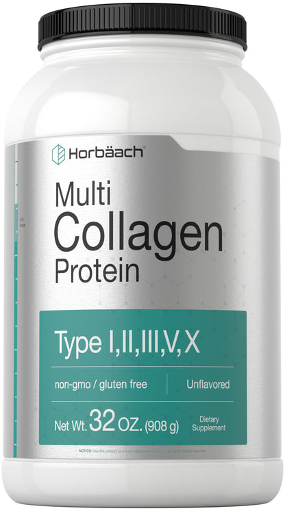 Horbaach Multi Collagen Protein Powder 32 oz | Types I-V-X, Unflavored, Gluten Free