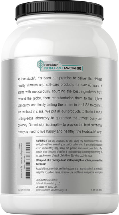 Horbaach Multi Collagen Protein Powder 32 oz | Types I-V-X, Unflavored, Gluten Free