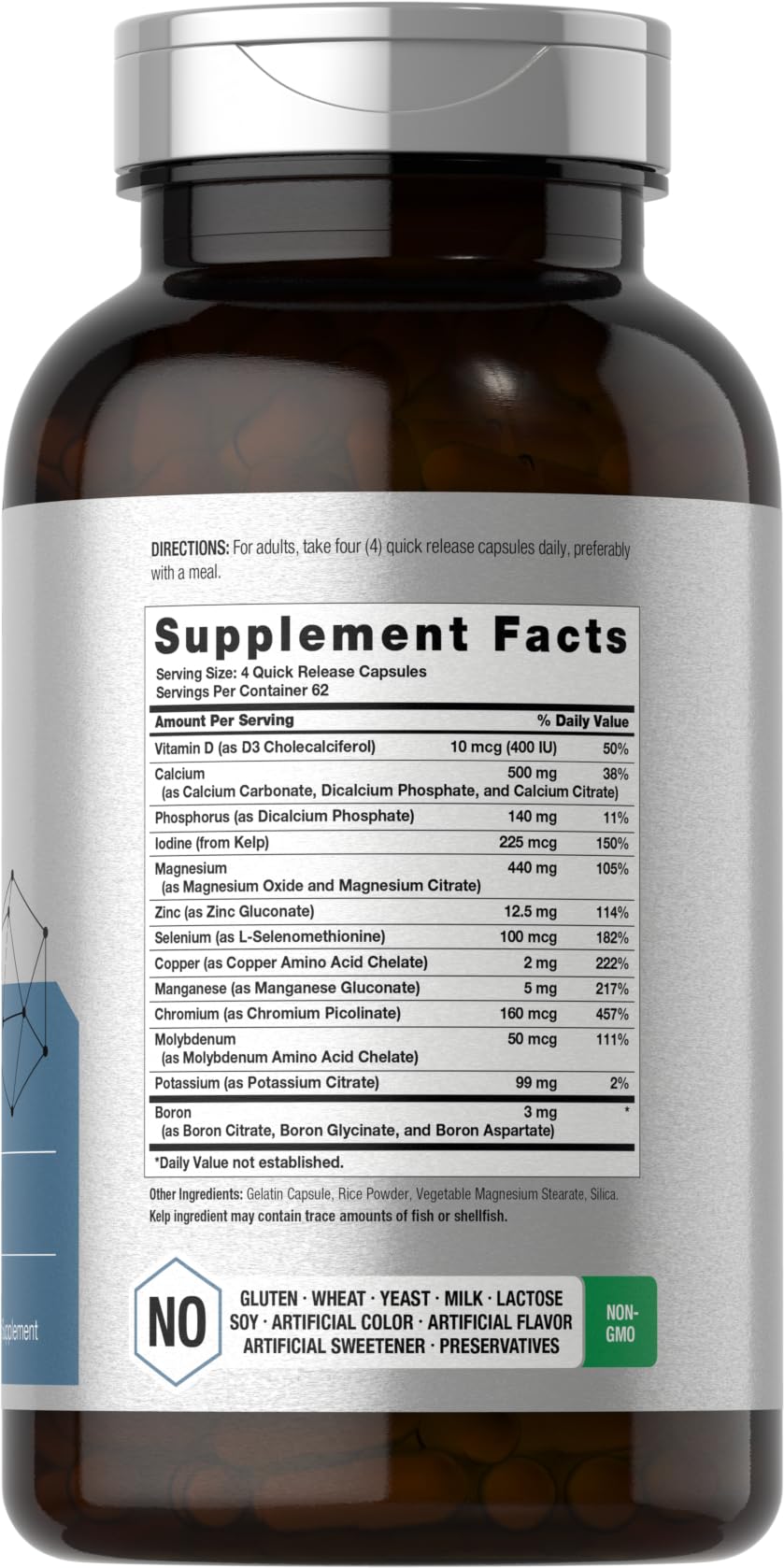 Horbäach Multi Minerals Supplement – 250 Capsules, Iron Free, Non-GMO & Gluten Free