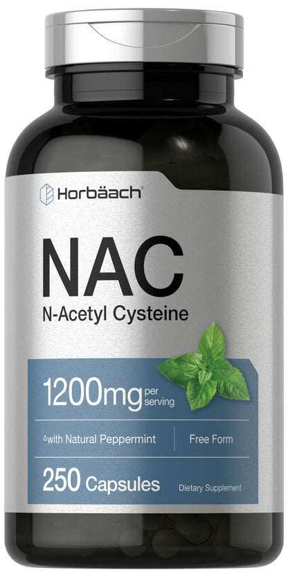 Horbäach NAC N-Acetyl Cysteine 1200mg | 250 Powder Capsules | Peppermint | Non-GMO, Gluten Free