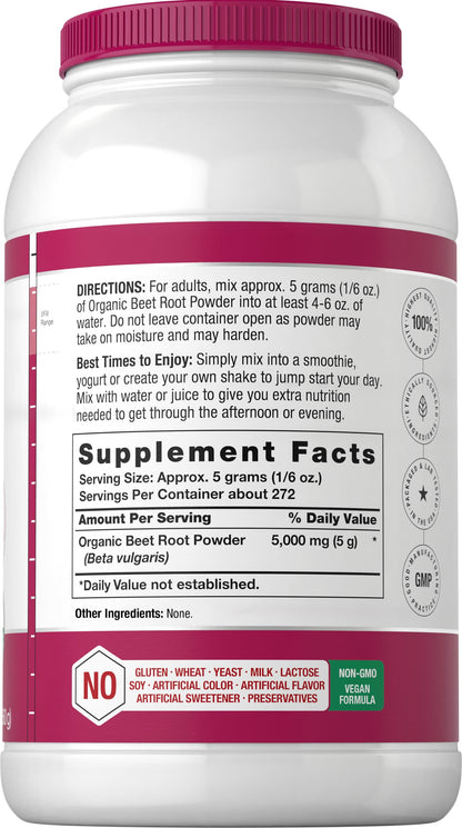Horbäach Organic Beet Root Powder | 3lb Bulk Supplement | Raw Superfood | Vegan, Non-GMO, and Gluten Free Formula