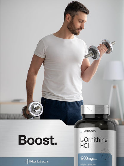 Horbäach L-Ornithine HCl 1900 mg | 120 Caps | Non-GMO & Gluten Free