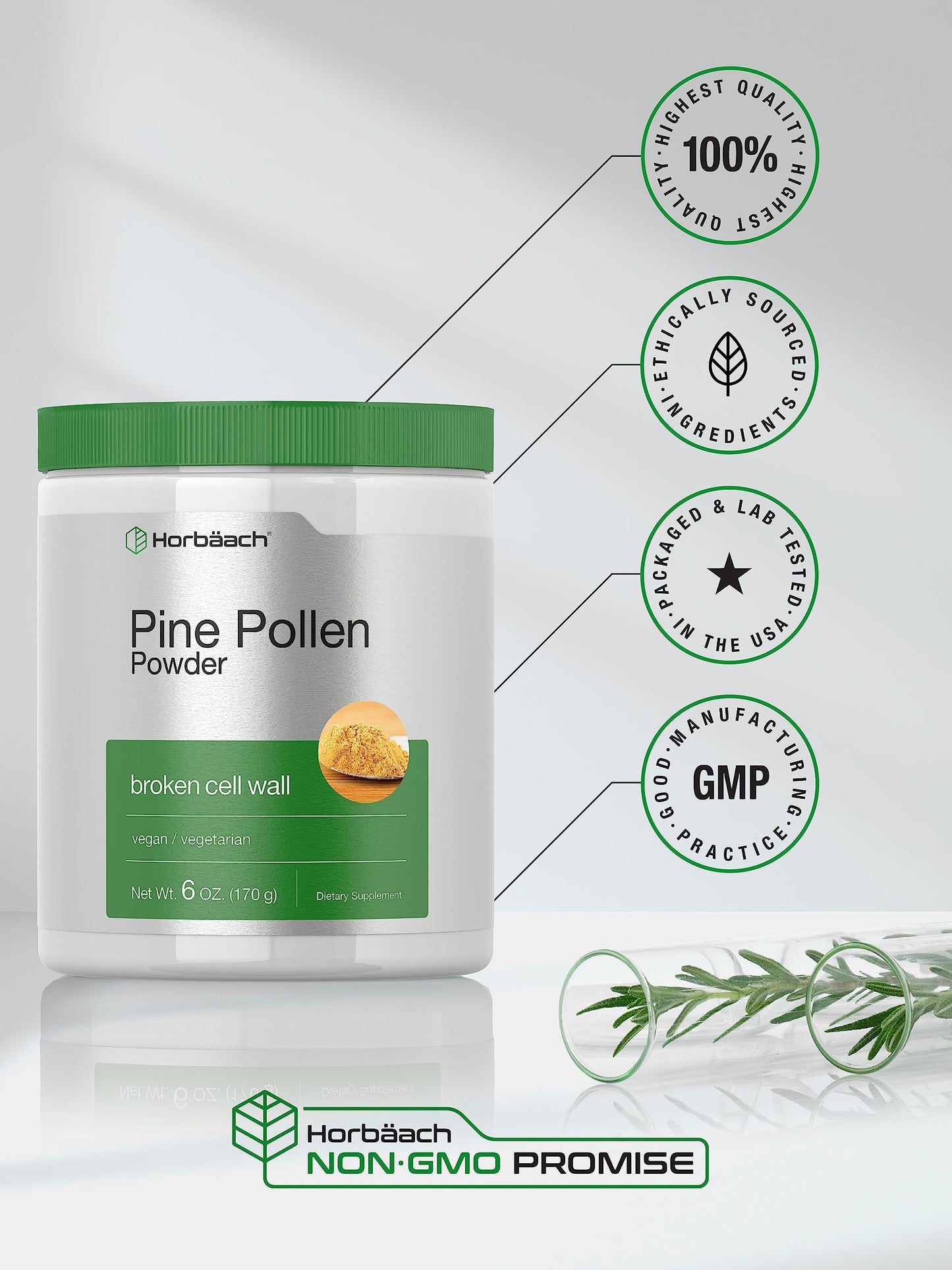 Horbäach Pine Pollen Powder - 6 oz | Nature's Superfood | Non-GMO, Vegetarian, Gluten Free