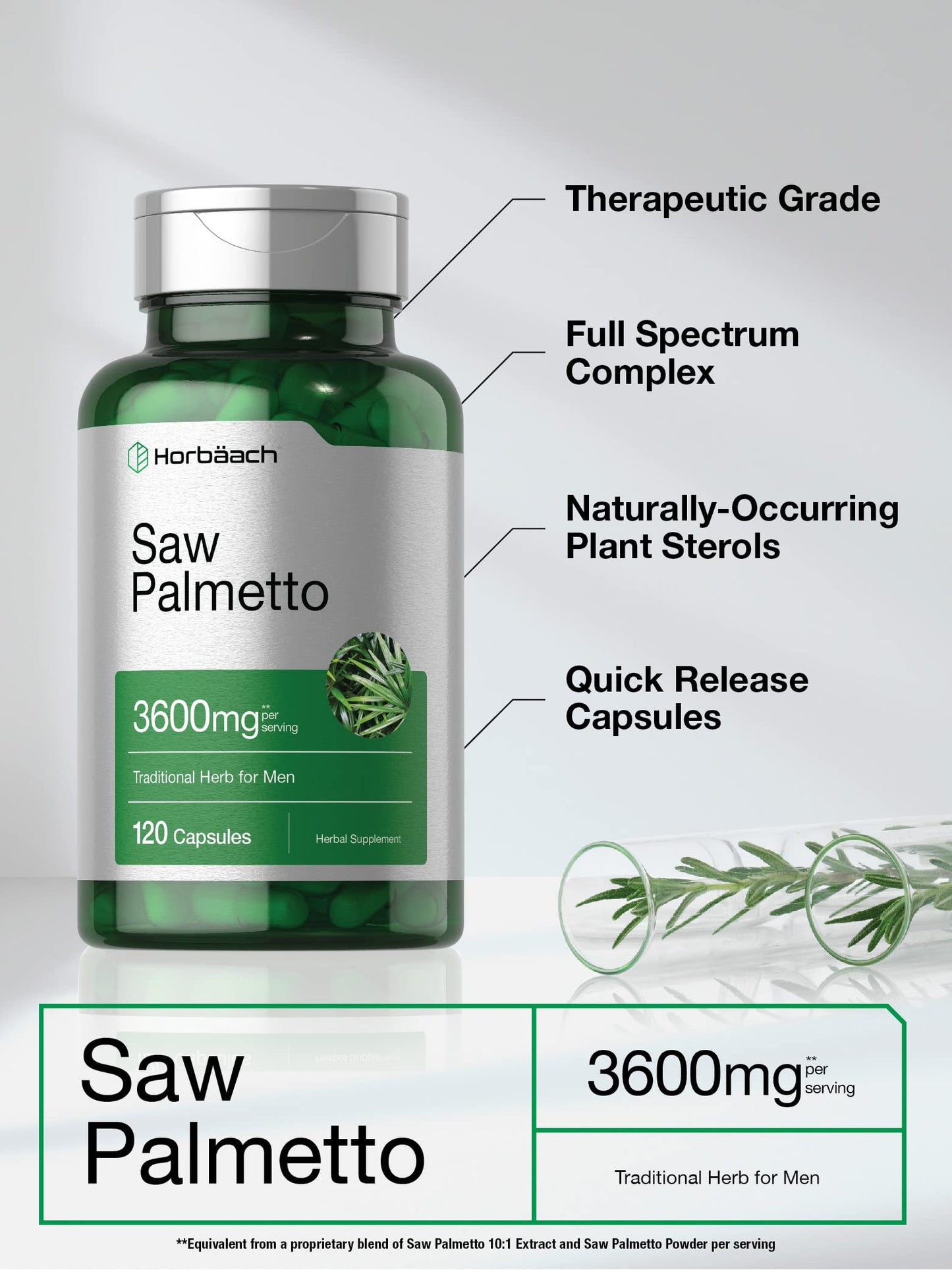 Horbäach Saw Palmetto Extract - 120 Capsules | Non-GMO & Gluten Free | Pack of 2