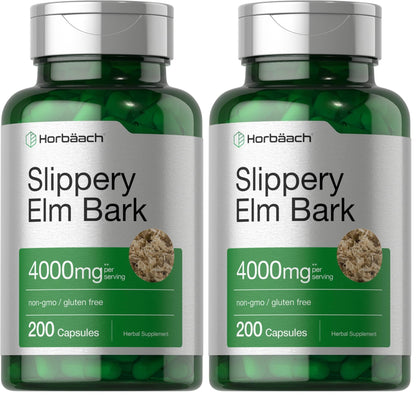 Horbäach Slippery Elm Bark Capsules | 200 Count | Non-GMO & Gluten Free (Pack of 2)
