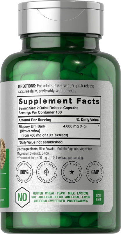Horbäach Slippery Elm Bark Capsules | 200 Count | Non-GMO & Gluten Free (Pack of 2)