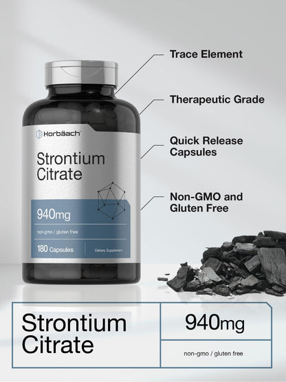 Horbäach Strontium Citrate 940 mg - 180 Capsules | Non-GMO & Gluten Free