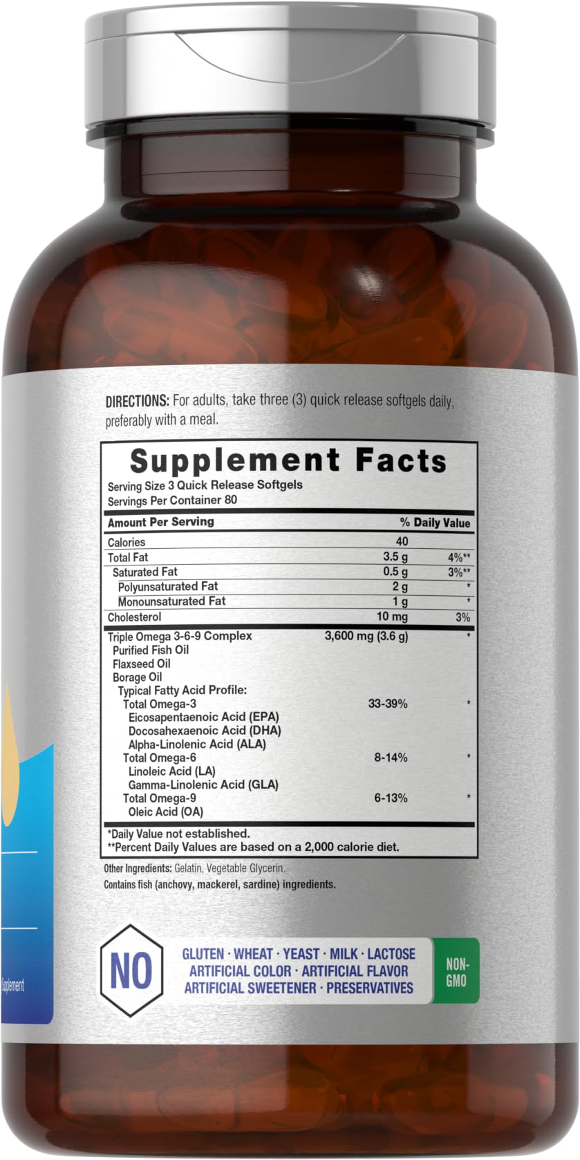 Horbäach Triple Omega 3-6-9 Softgels 240 | Fish, Flaxseed & Borage Oils | Non-GMO & Gluten Free