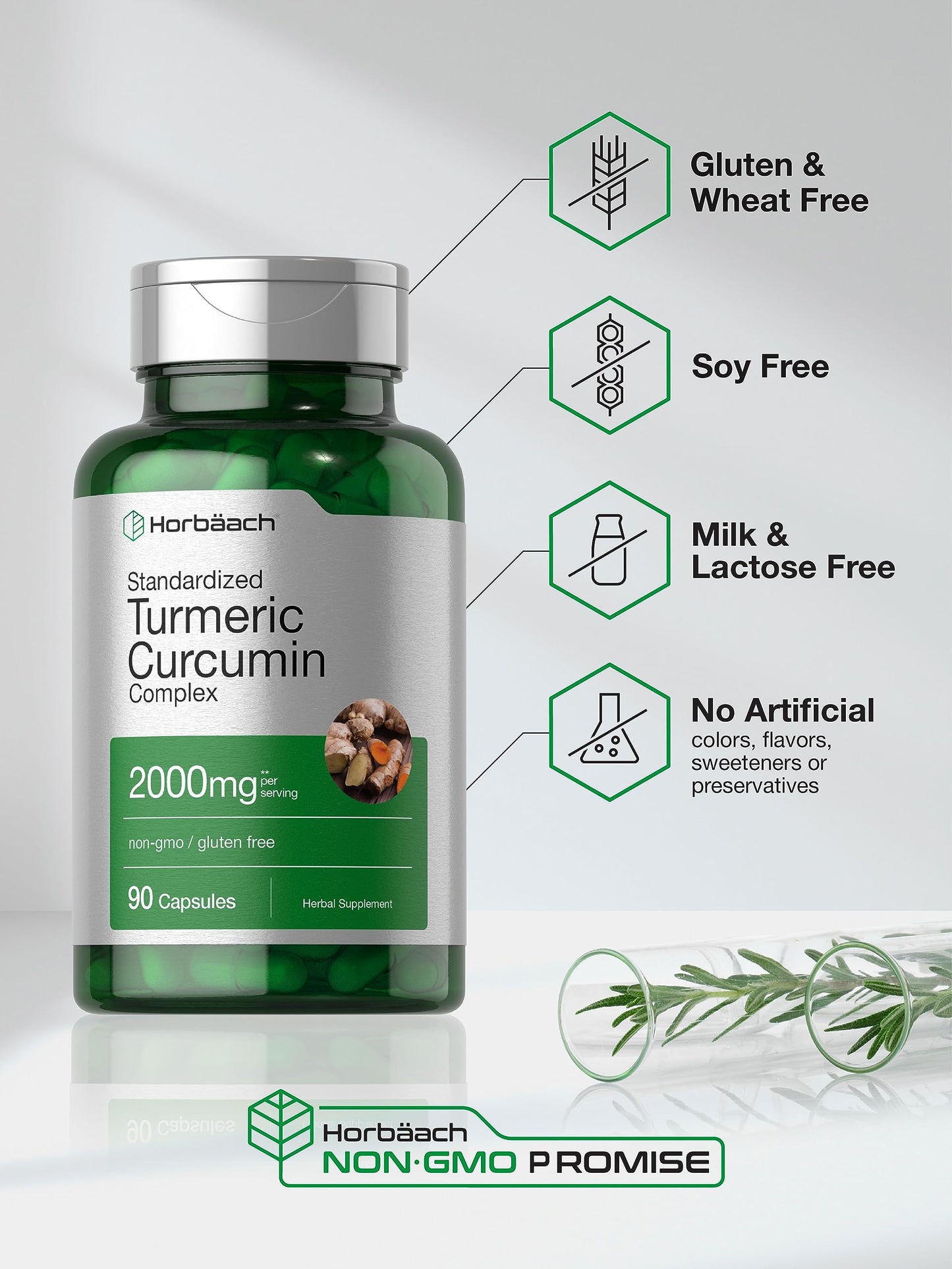 Horbäach Turmeric Curcumin 2000mg - 90 Capsules x2 | Black Pepper, Non-GMO, Gluten Free (Pack of 2)