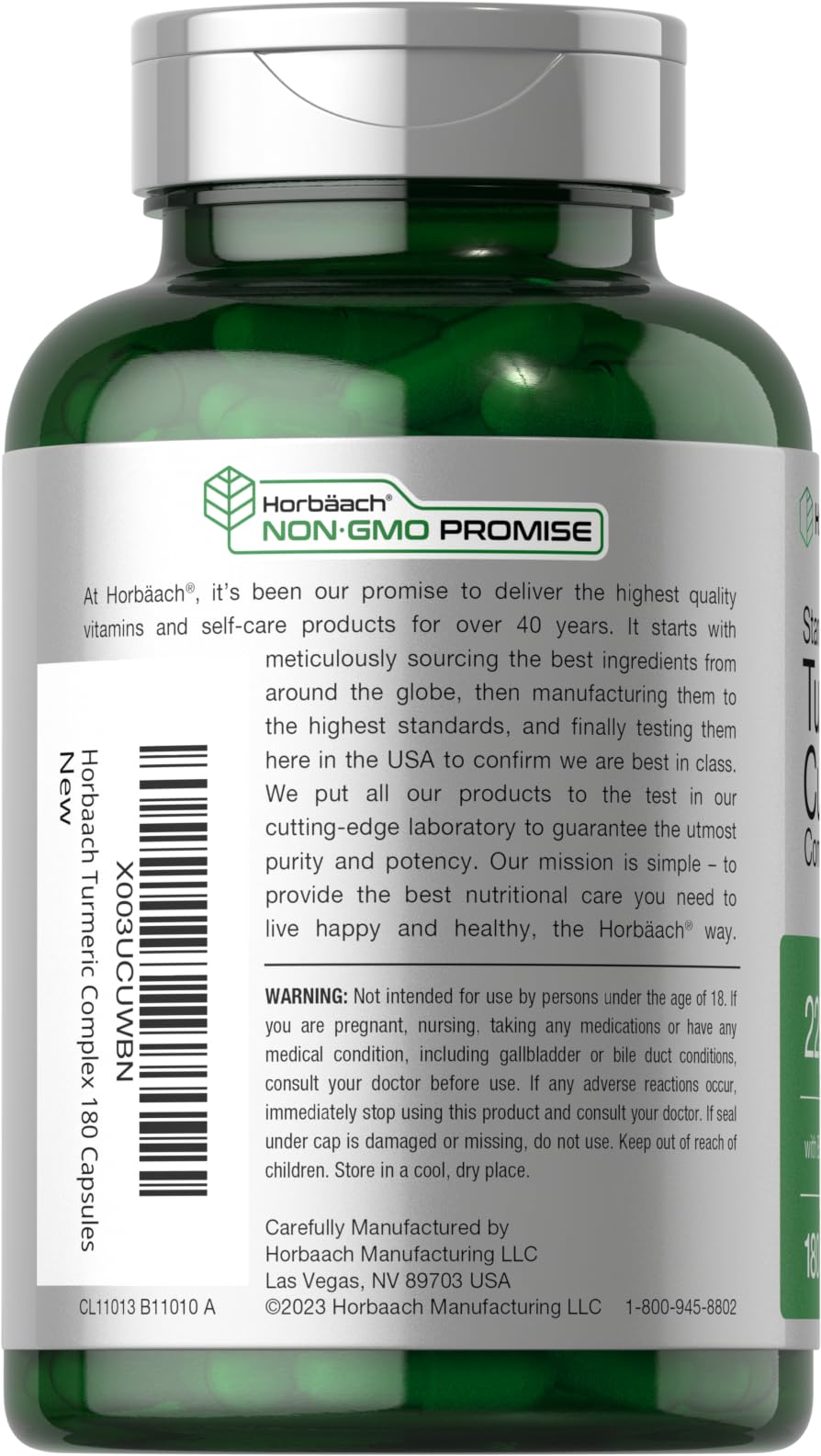 Horbäach Turmeric Curcumin 2250mg | 180 Capsules | Black Pepper & Tart Cherry | Non-GMO & Gluten Free (Pack of 2)