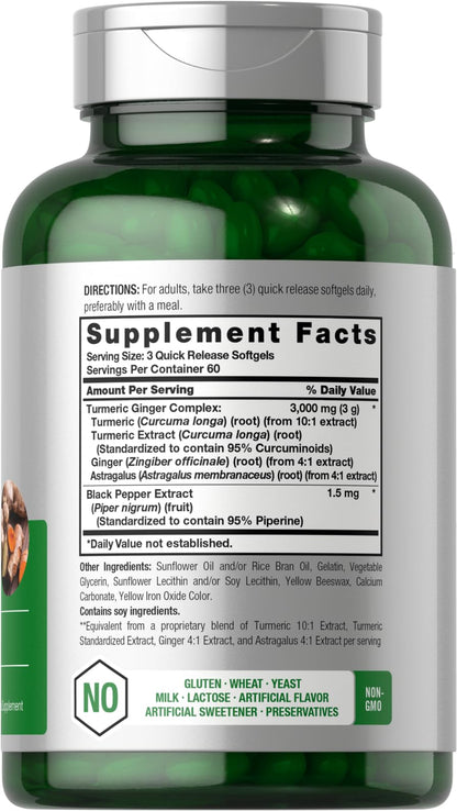 Horbäach Turmeric & Ginger 3000 mg Softgels (180) - Black Pepper - Non-GMO (Pack of 2)